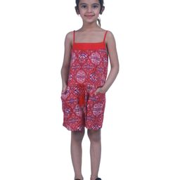 Creative Kids Viscose Sleeveless Motif Printed Jumpsuit - Red-image-74