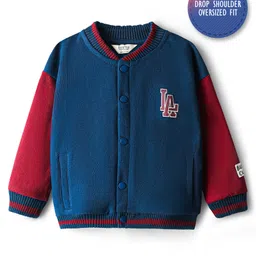 Bonfino 100% Cotton Fleece Knit Full Sleeves Bomber Jacket with LA Print - Navy Blue-picture-24
