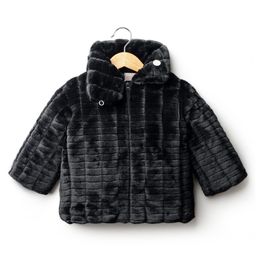 Little Kangaroos Full Sleeves Solid Color Winter Jacket with Fur Detailing - Black-picture-15