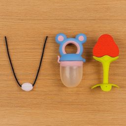 Badal Kidz Presents combo of 3 includes 1 Standing Fruit Teether ,1 Mickey Fruit Feeder and 1 tlismi moti - Red, Blue-image-76