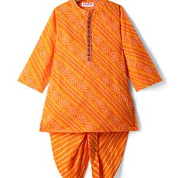 Babyhug Cambric Woven Full Sleeves Bandhani Printed Kurta With Dhoti Set - Orange-image-62