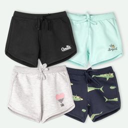 Ariel Cotton Knit Pack Of 4 Sharks & Typography Printed Shorts - Black Grey Sky & Navy Blue-image-52