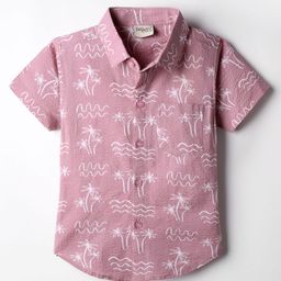 Dapper Dudes Half Sleeves Beach Theme Printed Shirt - Onion Pink-picture-13