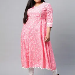 IKRASS Women Plus Size Ethnic Motifs Printed A-Line Kurta with Pom Pom Detail-picture-3