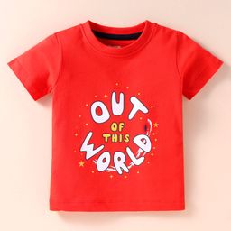 OHMS Sinker Knit Half Sleeves T-Shirts & Shorts Set With Text & Animal Print Pack of 2 - Red & Light Blue image 2