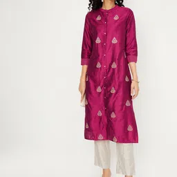 max Women Embroidered Keyhole Neck Flared Sleeves Anarkali Kurta-27