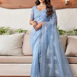 DIVASTRI Ethnic Motifs Embroidered Organza Saree-image-23