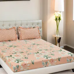Innovative Edge Orange Floral 160 TC King Bedsheet with 2 Pillow Covers-image-13