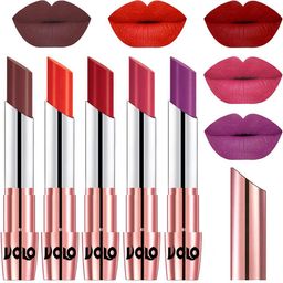 VOLO Set Of 5 Creme Matte Lipsticks-Coffee 34-Coral 39-Tomato Red 40-Pink 41-Purple 48-44