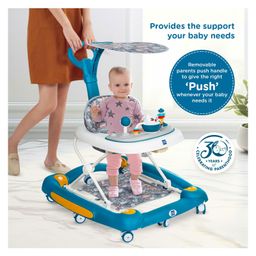 Mee Mee 360° Baby Activity Walker For 7 Level Adjustable Height, Musical Detachable Toy Bar & Light | Parental Push Handle, Anti-Rollover Folding Walker for Kids-Blue image 5