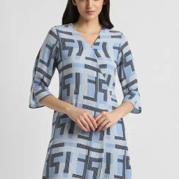 Allen Solly Light Blue Printed A Line Dress-picture-37
