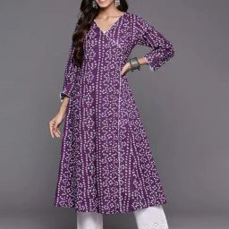 Varanga Purple Cotton Printed Angrakha Kurta-image-57