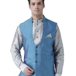 Deyann Blue Regular Fit Nehru Jacket-image-61