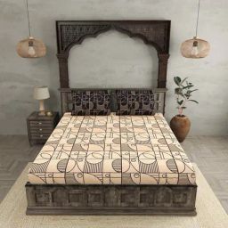 JaipurFabric Brown Pure Cotton 180 TC Sneaky Shell King Size Bedsheet with 2 Pillow Covers-47