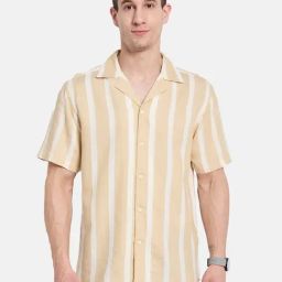 Mettle Beige Cotton Regular Fit Striped Shirt-image-54