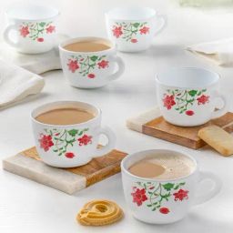 Larah by Borosil Multicolor Ceramic Opalware Tea Cup - Set of 6 140ml-44