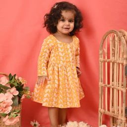 VASTRAMAY Girls Orange Cotton Embroidery CasualDresses-image-22