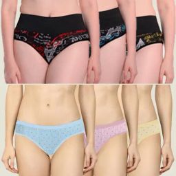 AROUSY Black & Blue Printed Hipster Panties - Pack Of 6-image-34