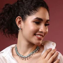 Panash Silver Plated Stones Studded & Beaded Jewellery Set-image-47