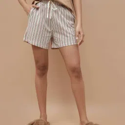 Ginger By Lifestyle Off White Cotton Regular Fit Striped Sleepwear Shorts-picture-32