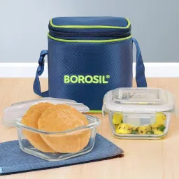 Borosil Klip n Store Lunch box with Bag & Leakproof Set of 2 (Transparent, 320 ml Each) image 5
