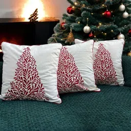 LUSHLYF White & Red 3 Pieces Ethnic Motifs Cotton Square Cushion Covers-image-31