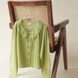 Studio Banera Green Cotton Slub Relaxed Fit Shirt-image-38
