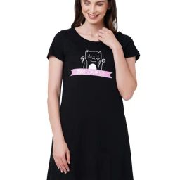 Soie Black Graphic Print Night Dress-image-74