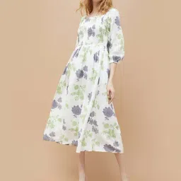 Colour Me By Melange Off White Regular Fit Floral Print Dress-image-51