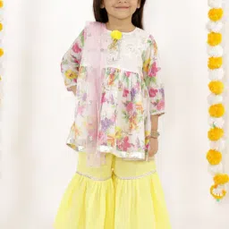 Little Bansi Kids White & Yellow Embroidered Suit Set-image-38