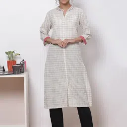 Biba Off White Check A Line Kurta-image-74