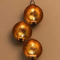 Homesake 'Diwali' Brown Metal Hanging Candle Holder - Set of 3-image-27