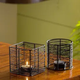 ExclusiveLane 'Glowing Mesh Duo' Handwired Table Tea-Light Holders In Iron (Set of 2)-28