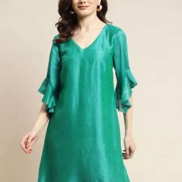 Qurvii Green Relaxed Fit A Line Dress-image-77