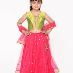 Saka Designs Kids Neon Green & Magenta Embellished Lehenga with Choli & Dupatta-picture-15