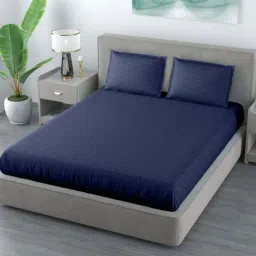 Living Roots Navy Polyester 120 TC King Bedsheet with 2 Pillow Covers-image-53