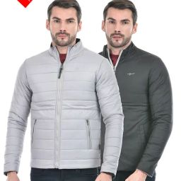Integriti Light Grey & Black Regular Fit Reversible Jacket-image-12