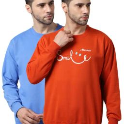 Vimal Jonney Sky Blue & Orange Regular Fit Printed Sweatshirts - Pack of 2-image-40