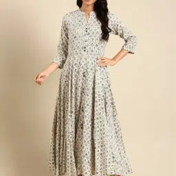 SHOWOFF Beige & Blue Floral Print Anarkali Kurta-picture-35
