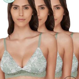 Inner Sense Green Floral Print Half Coverage Bralette - Pack of 3-image-71