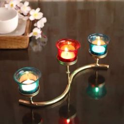 HOSLEY Gold Metal TeaLight Candle Holder with 3 Cup-image-91