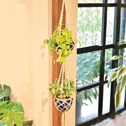 Ugaoo White Small Cotton Macrame Two Layer Hanger-0