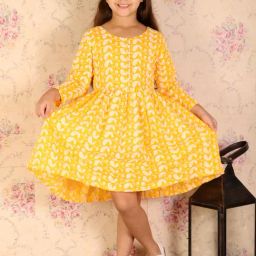 VASTRAMAY Girls Orange Cotton Embroidery CasualDresses-image-26