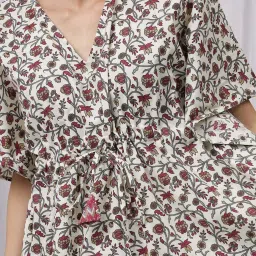 NEUDIS Beige & Maroon Printed Kaftan Pyjamas Set image 5