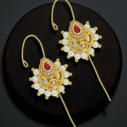 FEMMIBELLA Gold-Plated Kundan Studded & Artificial Beaded Teardrop Shaped Ear Cuffs-picture-27