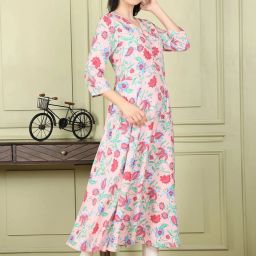 W Peach Printed A Line Kurta image 5