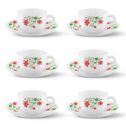 Larah by Borosil White Ceramic Opalware Cup and Saucer Set of 12 140ml-20