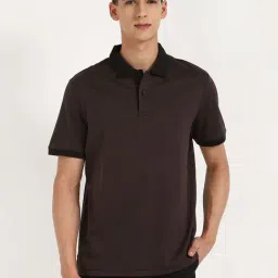 Calvin Klein Jeans Maroon Cotton Regular Fit Striped Polo T-Shirt-image-93