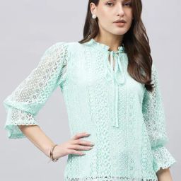 Style Quotient Light Blue Cotton Self Design Top-36
