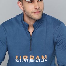 HERE&NOW Men Teal Blue Typography Printed Sweatshirt-image-12